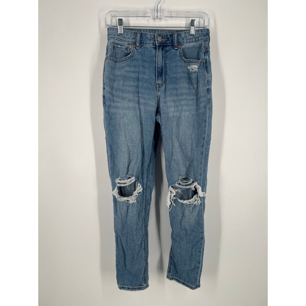 American Eagle Outfitters Women's Light Blue Distressed Mom Jeans Size 4 Regular